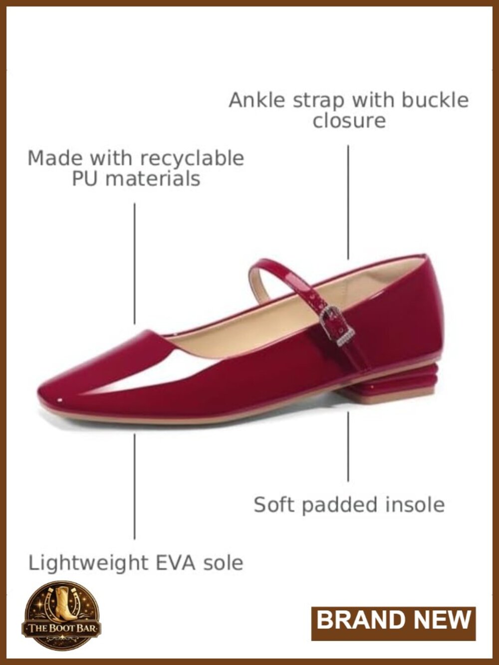 Mary Jane Flats Square Toe Slip On Ballet Shoes Faux Leather - Picture 2 of 6